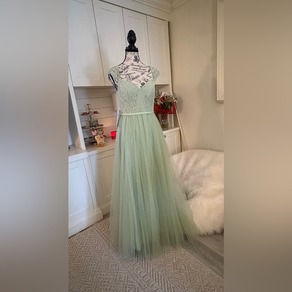 Azazie Luxi Sage Green Lace Bridesmaids Dress
